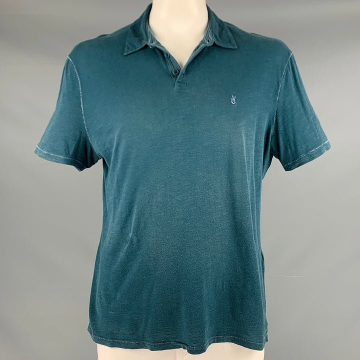 JOHN VARVATOS * Polo con botones de algodón verde azulado talla L EE. UU.