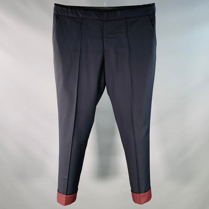 VALENTINO Size M Navy Black Wool Mohair Drawstring Cuffed Dress Pants
