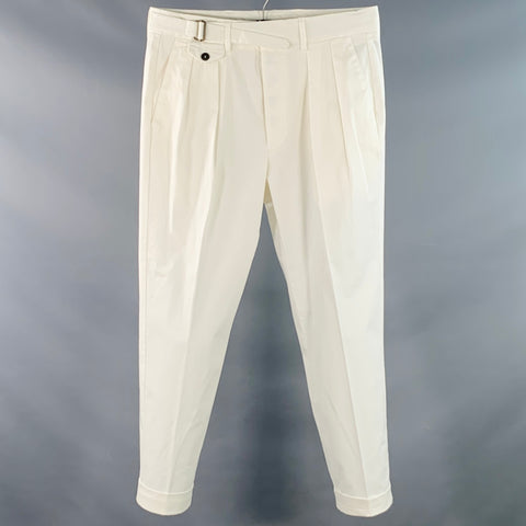 LARDINI Size 33 White Cotton Blend Pleated Button Fly Dress Pants