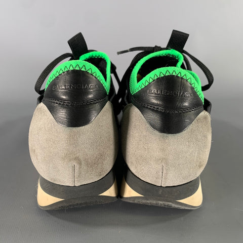 BALENCIAGA Size 7 Black Green Grey Mixed Patterns Runner Sneakers