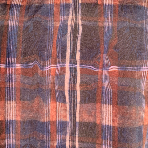 THEORY Size M Navy Brown Plaid Silk Blend Short Sleeve Shirt
