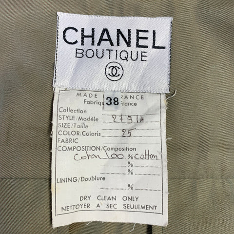CHANEL Size 6 Green Chartreuse Cotton Iridescent Open Front Coat