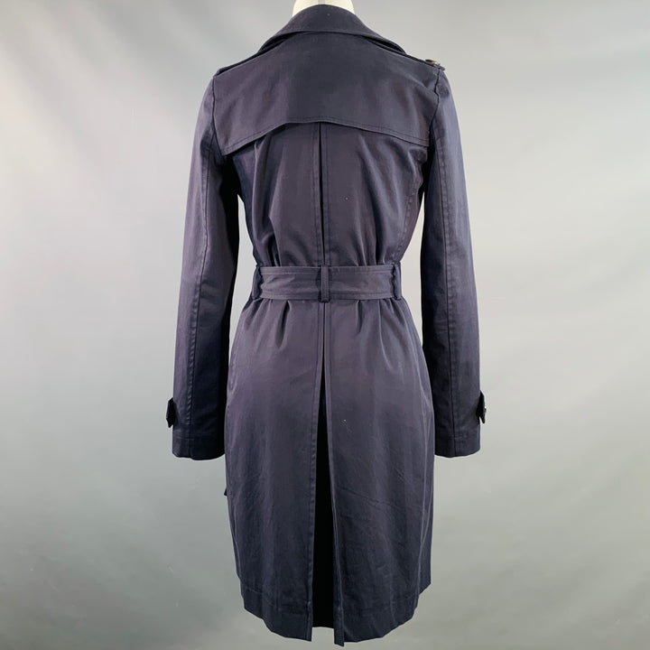 BARNEY'S CO-OP Size 2 Navy Cotton Blend Double Breasted Belted Coat