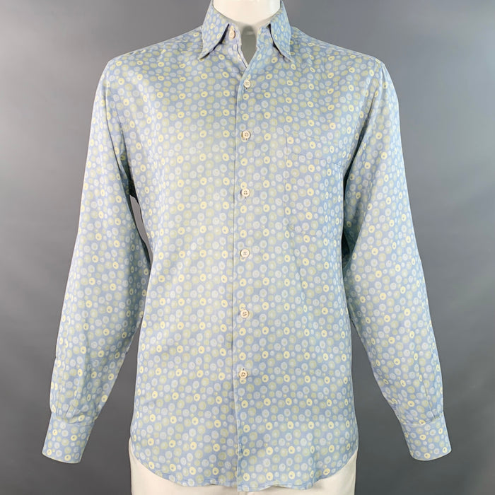 ERMENEGILDO ZEGNA Size L Blue Yellow Dots Cotton One Pocket Long Sleeve Shirt