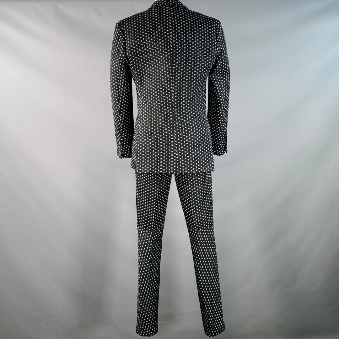 MR TURK Size 36 Regular Black White Perforated Polyester Notch Lapel Suit