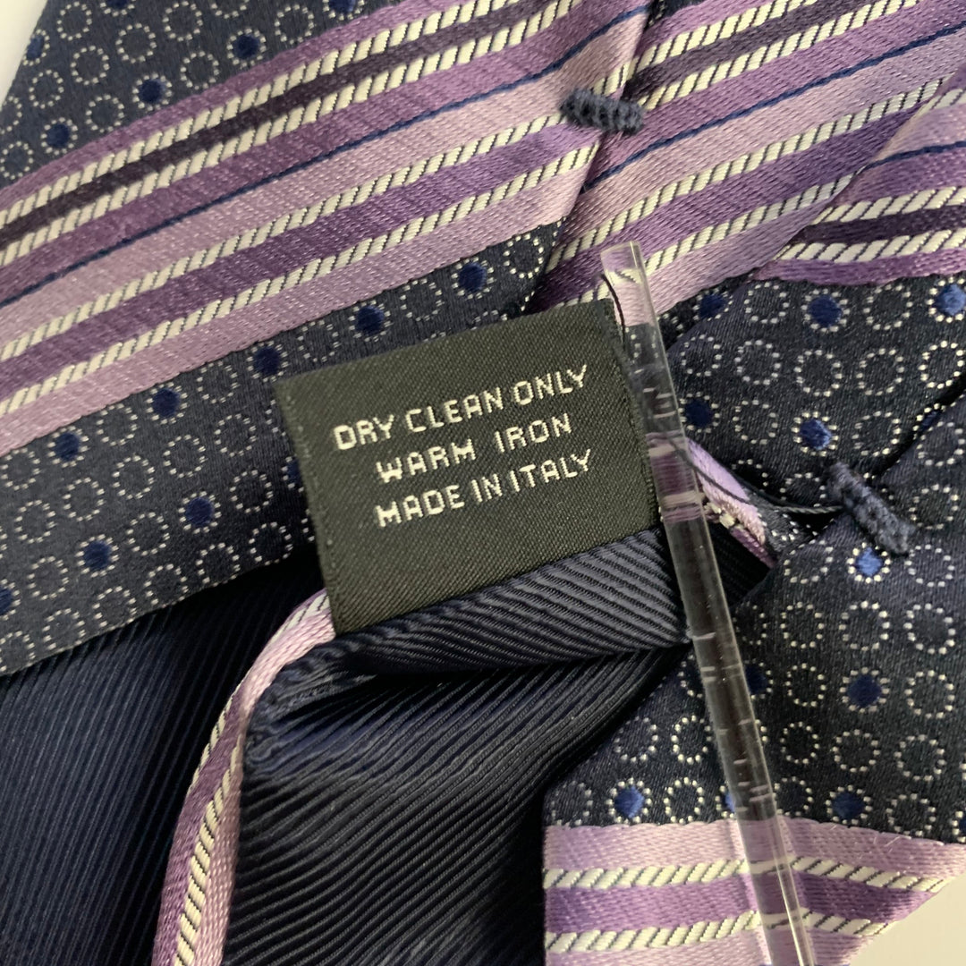 ERMENEGILDO ZEGNA Grey Purple Navy Stripe Silk Tie