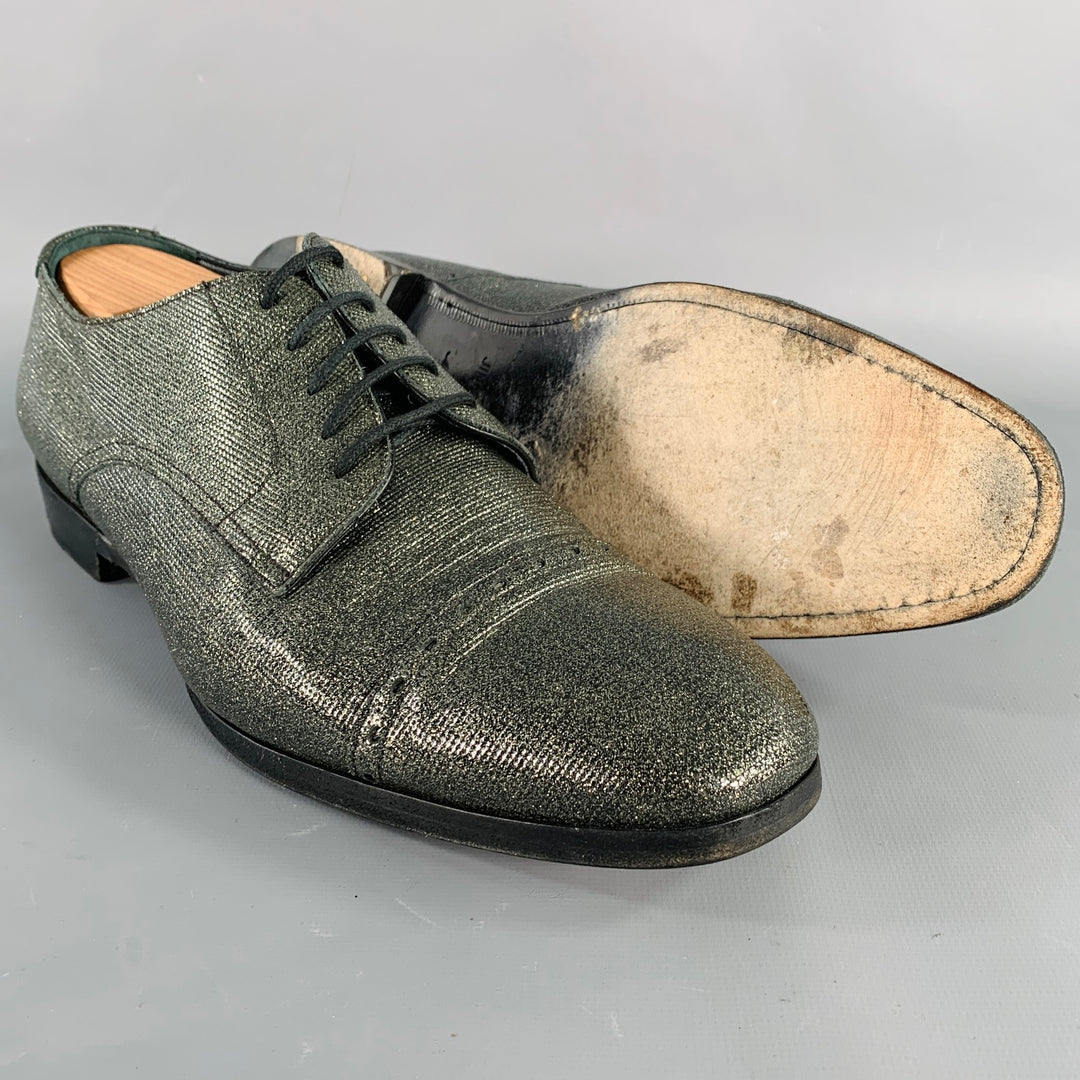 JIMMY CHOO Size 11 Grey Metallic Derby Lace-Up Shoes