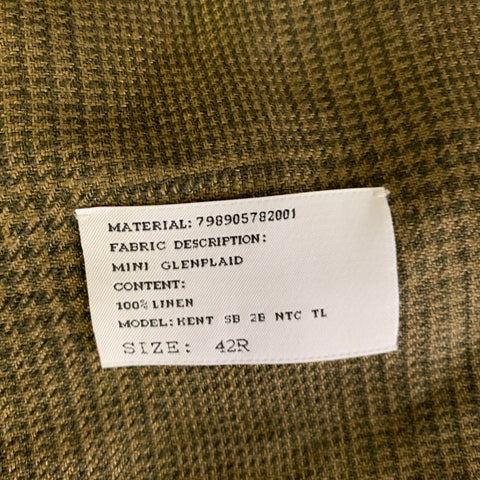 RALPH LAUREN Size 42 Green Olive Glen Check Linen Notch Lapel Sport Coat