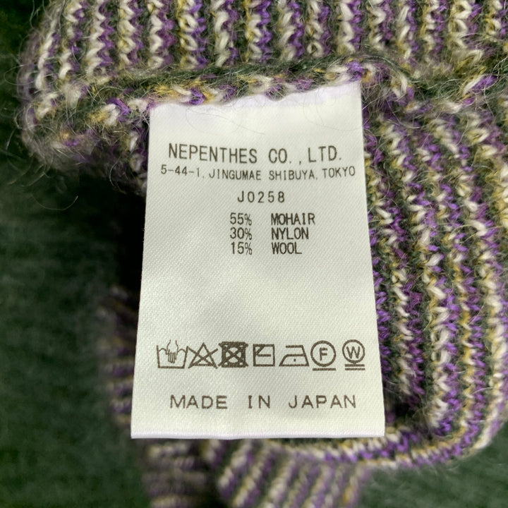 NEEDLES Size XS Green Purple Yellow Plaid Mohair Blend Knit Cardigan