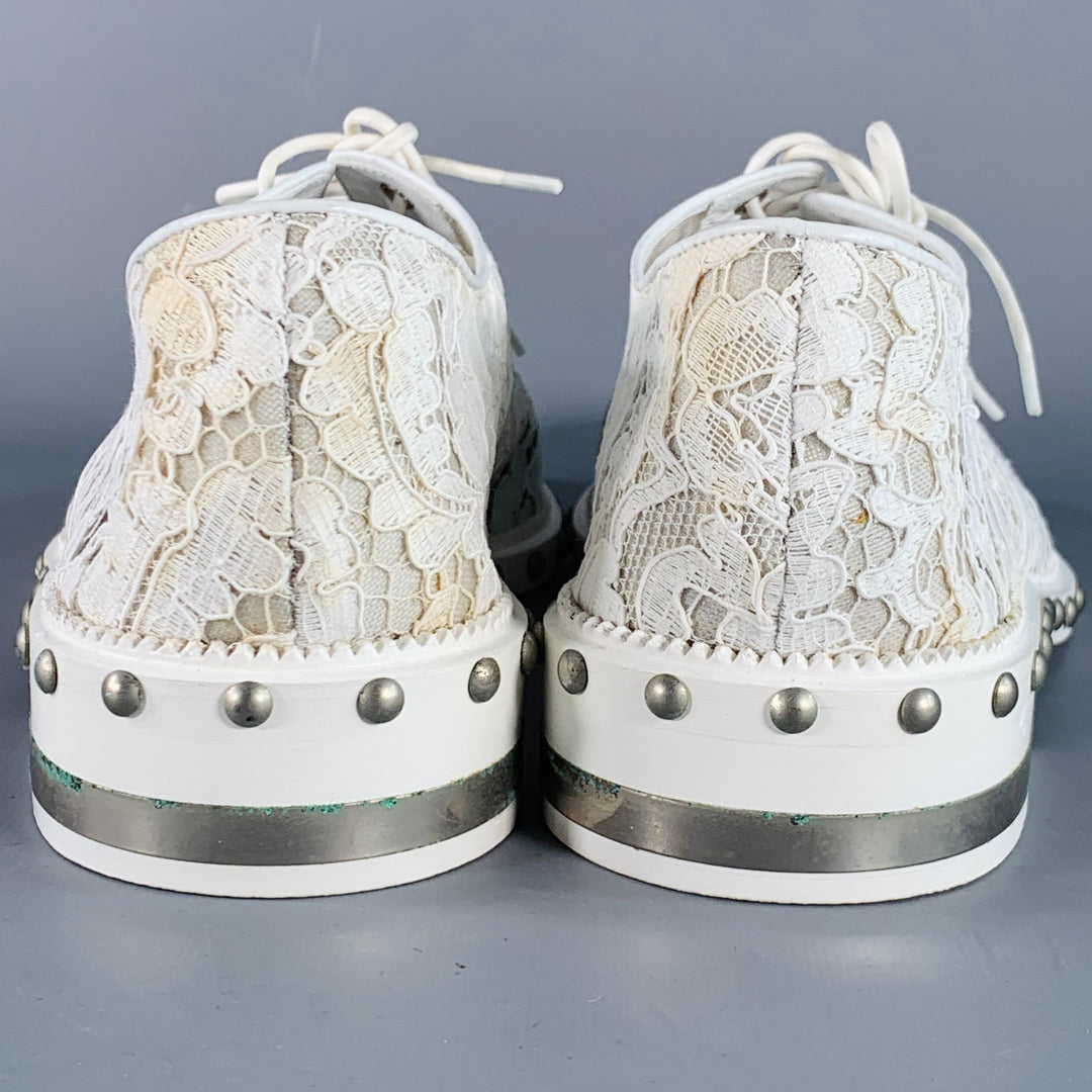 GIVENCHY Size 10 White Leather Lace Studded Derby Shoes