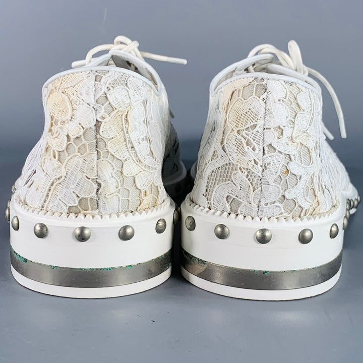 GIVENCHY Size 10 White Leather Lace Studded Derby Shoes