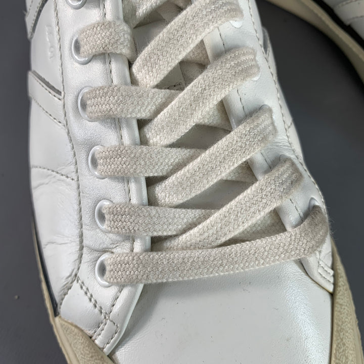 CELINE Size 8 White Leather Low Top Lace-Up Sneakers