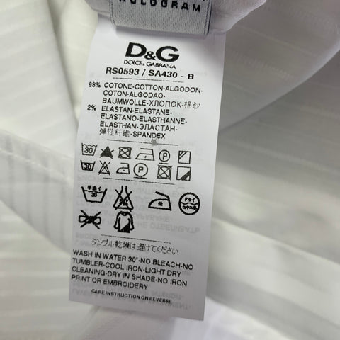 DOLCE & GABBANA Size M White Stripe Cotton Blend Long Sleeve Shirt