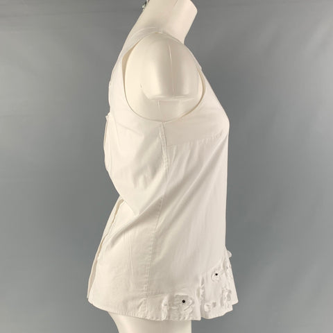 THAKOON Size 2 White Cotton Blend Aplique A-Line Blouse