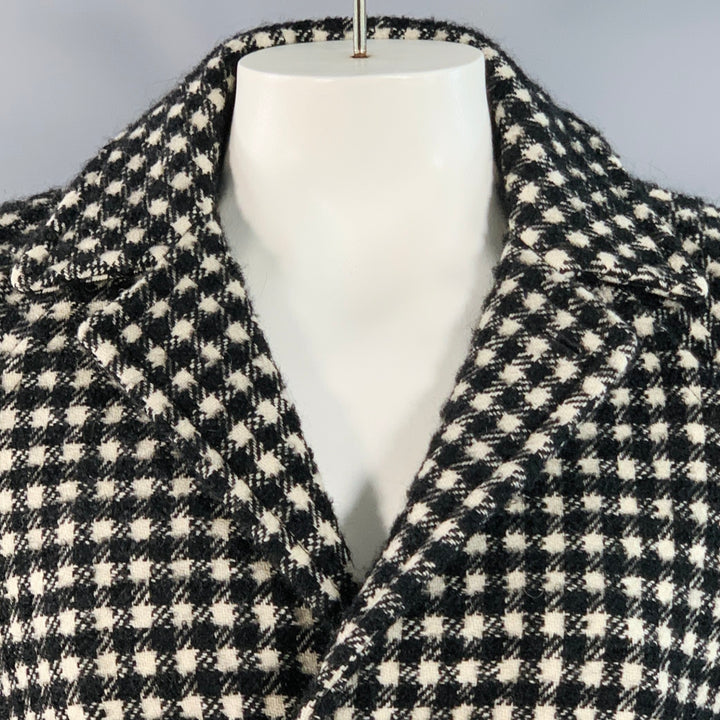 SANDRO Size L Black White Checkered Wool Blend Buttoned Raglan Coat
