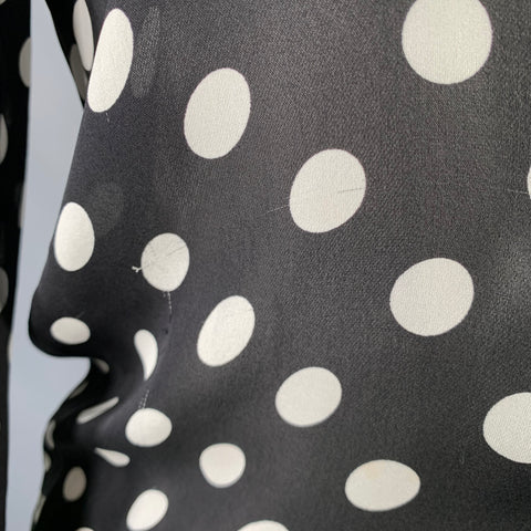 L'AGENCE Size S Black White Silk Polka Dot Open Collar Blouse