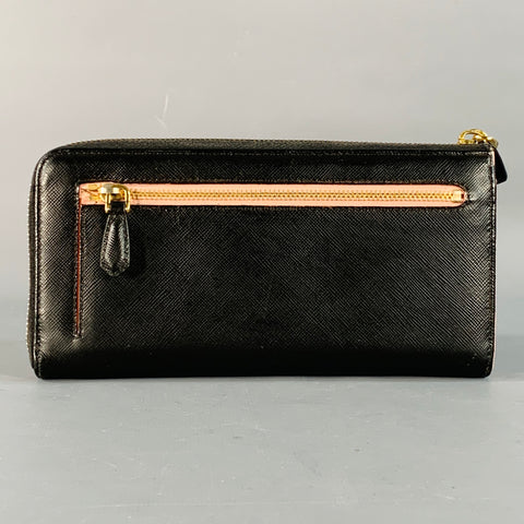 PRADA Black Saffiano Leather Bow Checkbook Wallet