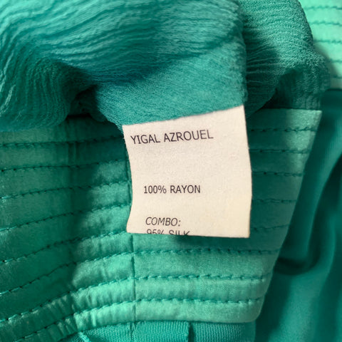 YIGAL AZROUEL Size 0 Green Silk  Lycra Ruched Sleeveless Dress Top