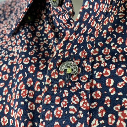 TED BAKER Size XL Navy Red Animal Print Cotton Button Up Long Sleeve Shirt