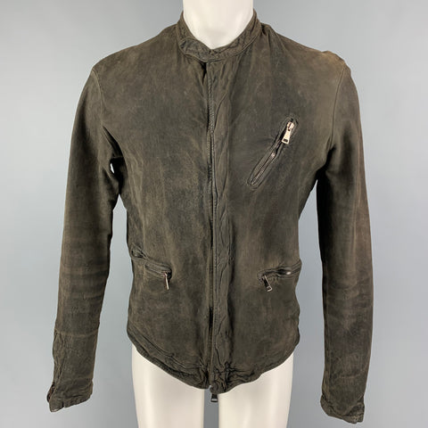 GIORGIO BRATO Size 40 Charcoal Distressed Zip Up Jacket