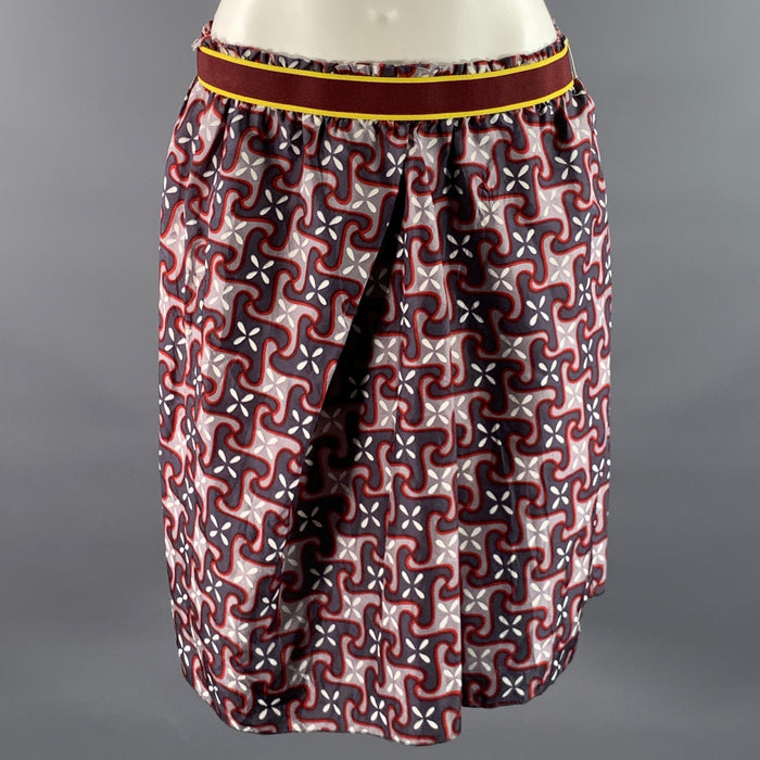 MARNI Size M Grey Red Geometric Silk Above Knee Skirt