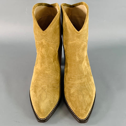 ISABEL MARANT AW23 Size 10 Darizo Taupe Suede Pull On Stacked Heel Cowboy Boots