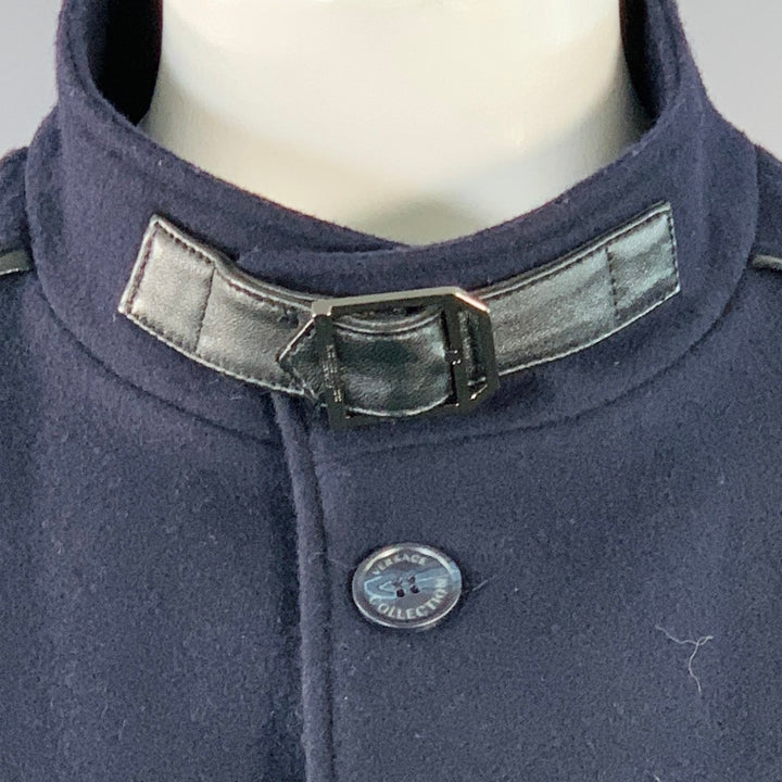 VERSACE Size 46 Navy Black Virgin Wool Blend Epaulets Jacket