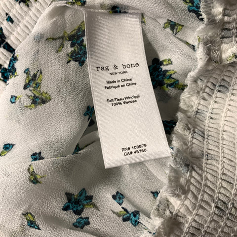 RAG & BONE Size S White Blue Viscose Floral Sheer Casual Top