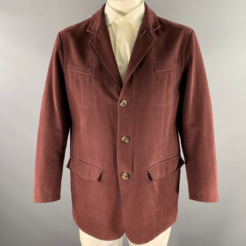 LORO PIANA Size XL Burgundy Cotton Zip Up Jacket