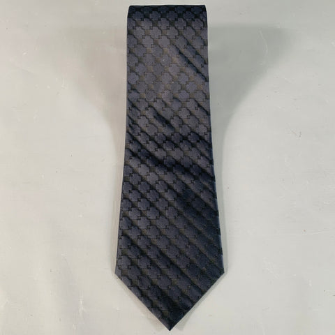 BIAGIOTTI UOMO Black Navy Checkered Silk Jacquard Tie