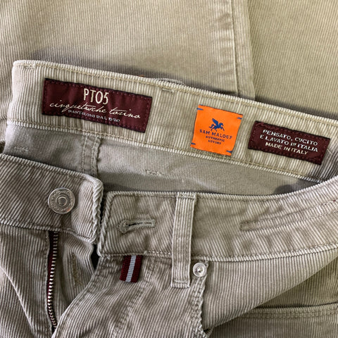 PT05 Size 31 Khaki Corduroy Cotton Blend Straight Casual Pants