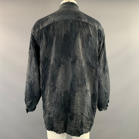ISSEY MIYAKE Size M Black Grey IM39-FJ823 Polyester Button Up Long Sleeve Shirt