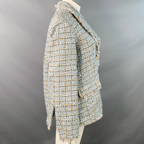 TOCCIN(NY) Size XL Blue Khaki White Tweed Sequined Raw Edge Jacket