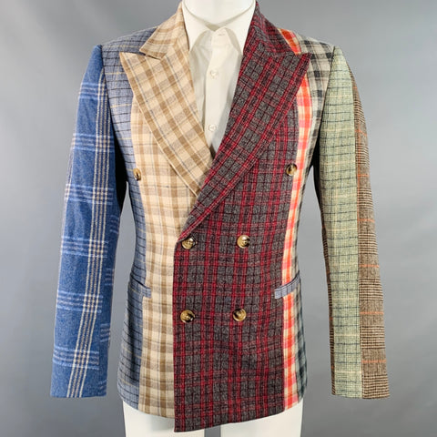 KIDSUPER Size M Multi Color Mixed Plaid Wool Blend Double Breasted Sport Coat