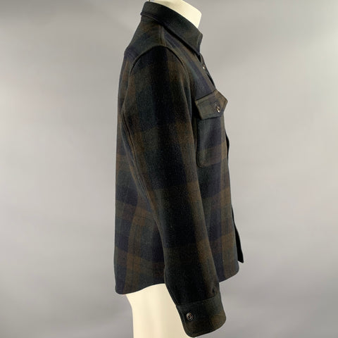 TAYLOR STITCH Size M Green Navy Plaid Wool Nylon Shirt Jacket