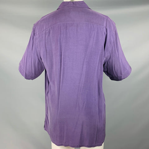BRIONI Size M Purple Rayon Button Up Short Sleeve Shirt