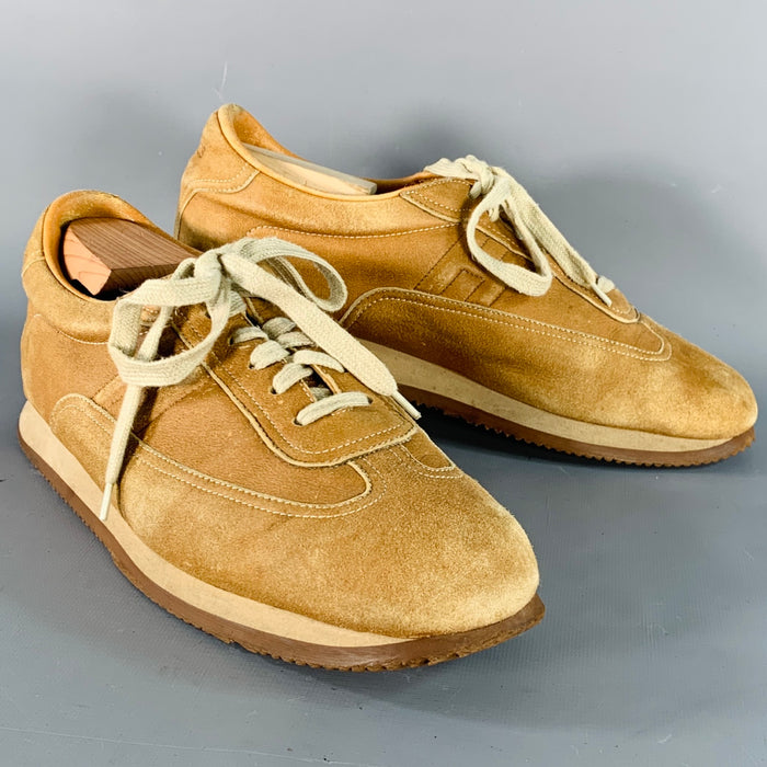 HERMES Size 10.5 Tan Nubuck Monogram Low Top Sneakers