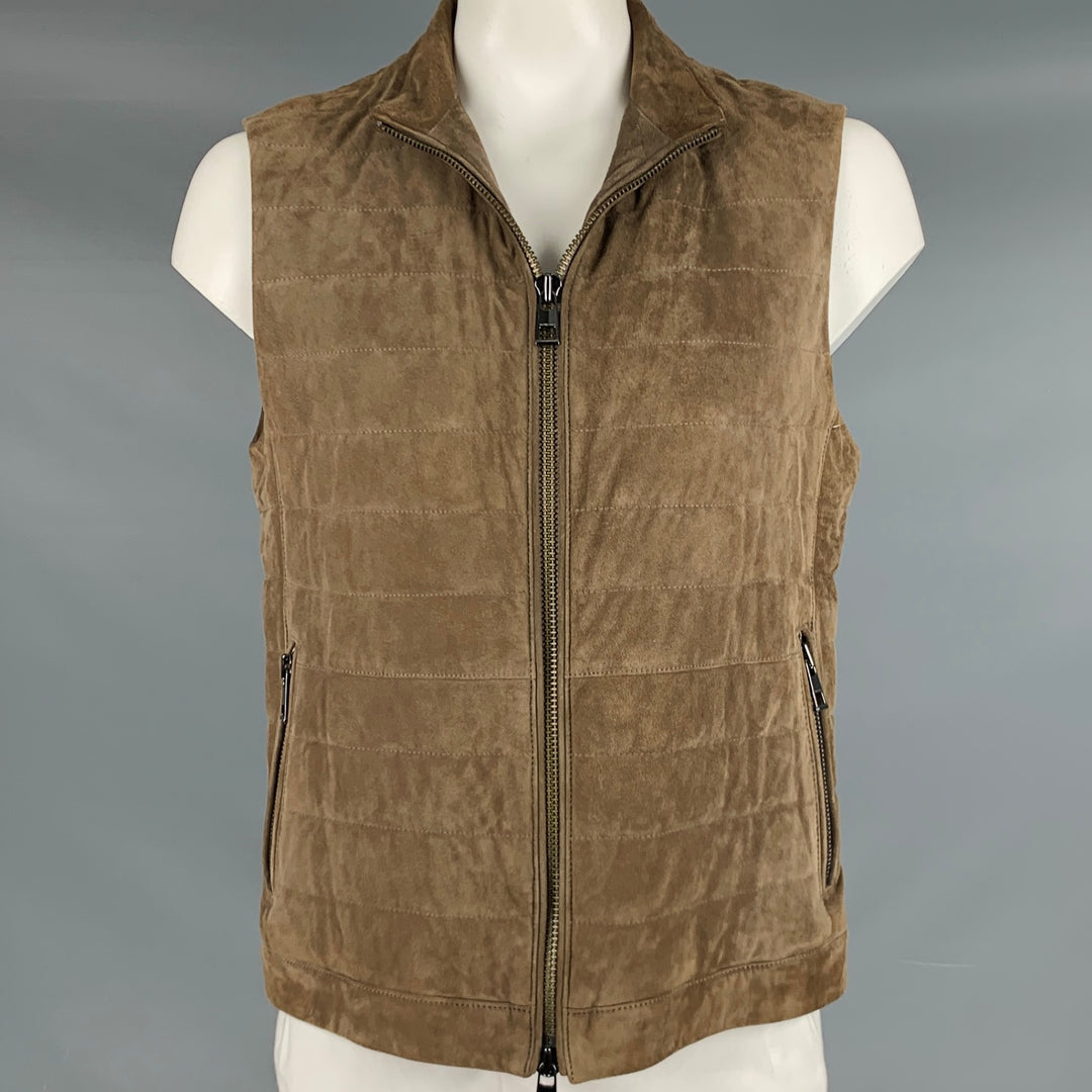 MICHAEL KORS Size L Brown Quilted Goat Skin Suede Zip Up Vest