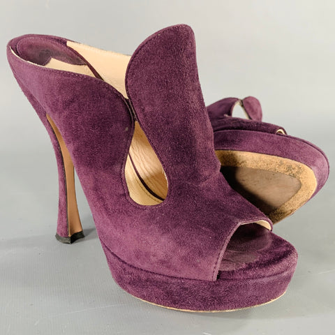 PRADA Size 7 Purple Plum Suede Cutout Sandals