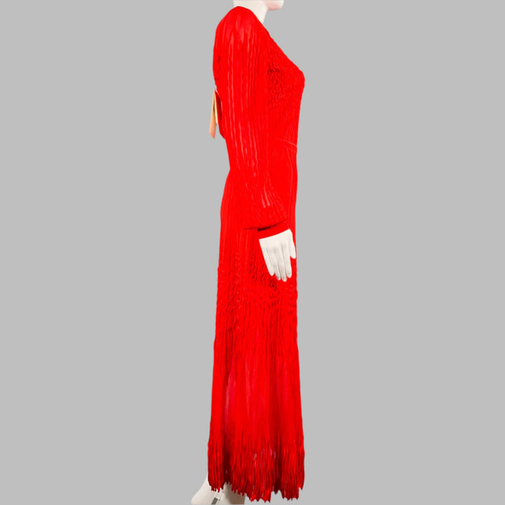 ALEXANDER MCQUEEN Size S Red Viscose Textured Long Sleeve Dress