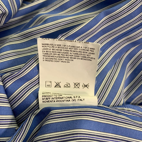 DSQUARED2 Size L White Blue Stripe Cotton Long Sleeve Shirt