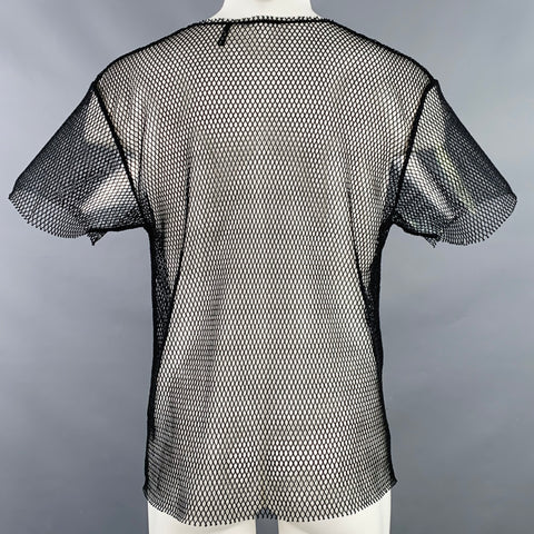 HELMUT LANG Size S Black Mesh Polyester Crew Neck T-shirt