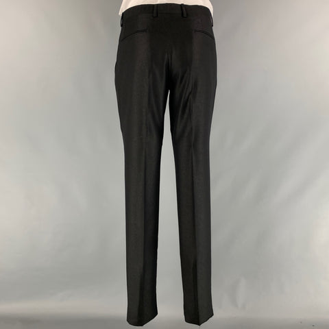 VERSACE Size 38 Black Solid Wool Silk Notch Lapel Suit