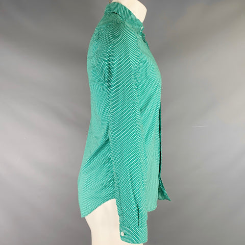 BURBERRY PRORSUM 2011 Size S Green White Polka Dot Cotton Long Sleeve Shirt