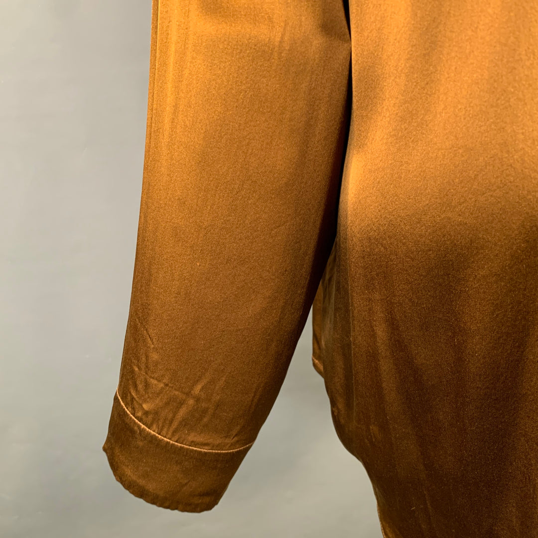 HAIDER ACKERMANN Size S Brown Silk Satin Nehru Collar Hidden Buttons Shirt