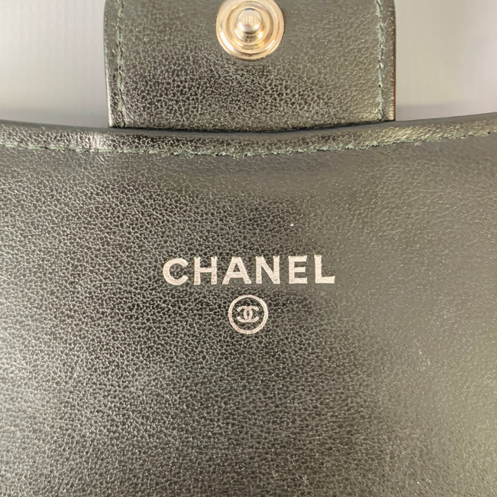 CHANEL Black Quilted Leather Card Case Wallet