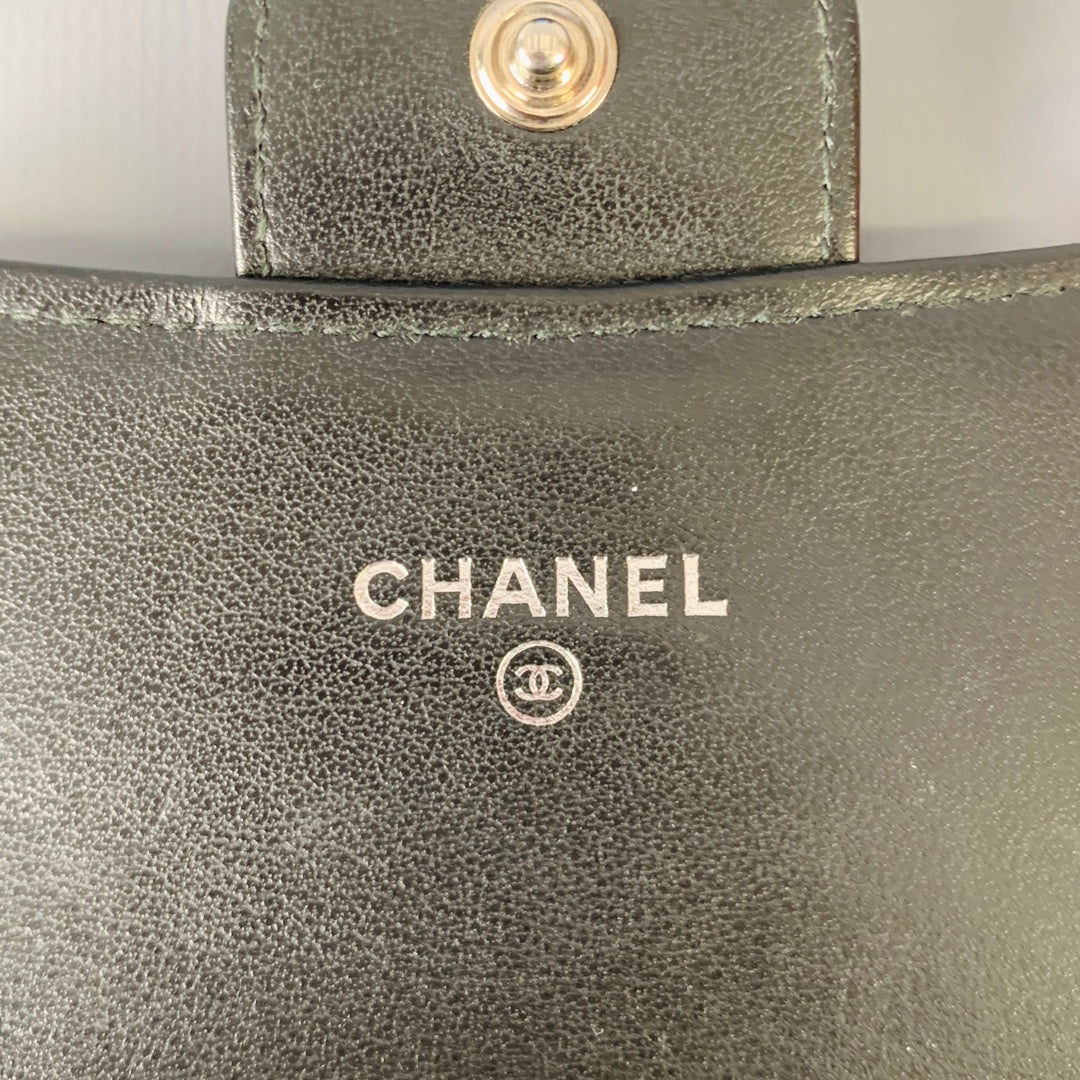 CHANEL Black Chevron Leather Card Case