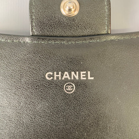 CHANEL Black Chevron Leather Card Case