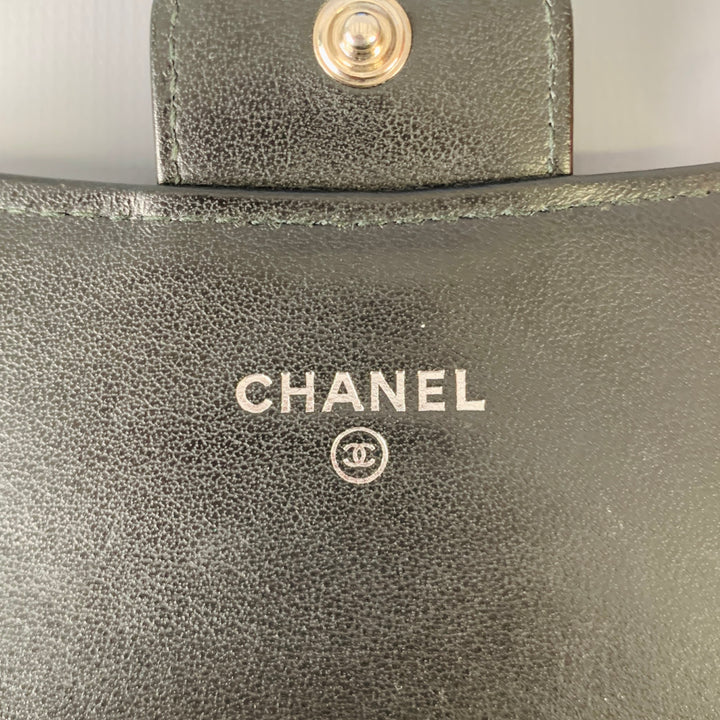 CHANEL Black Chevron Leather Card Case
