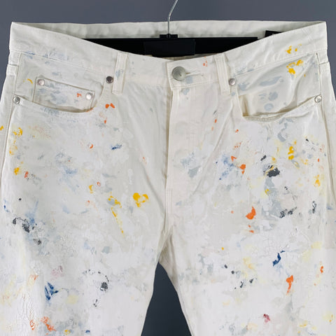 JOHN ELLIOTT Size 33 White Multi Color Paint Splatter Cotton Button Fly Jeans